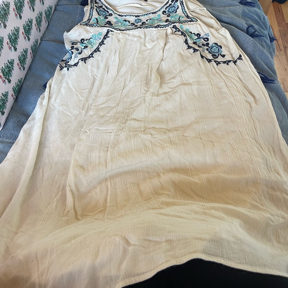 Wrangler Cream Midi Dress with Blue Embroidery